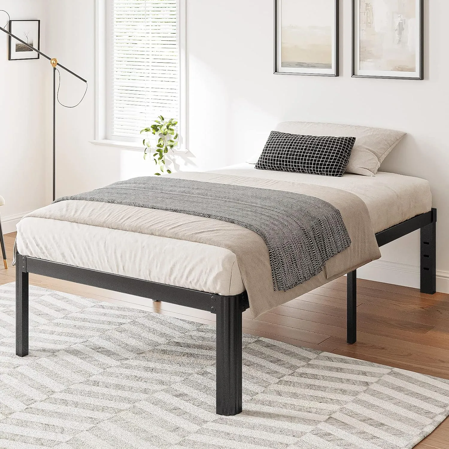 14in Twin XL Heavy Duty Bed Frame No Box Spring Needed, Tall Metal Twin XL Platform Bed Frame with Round Corners, Easy Assembly, Noise Free, Black