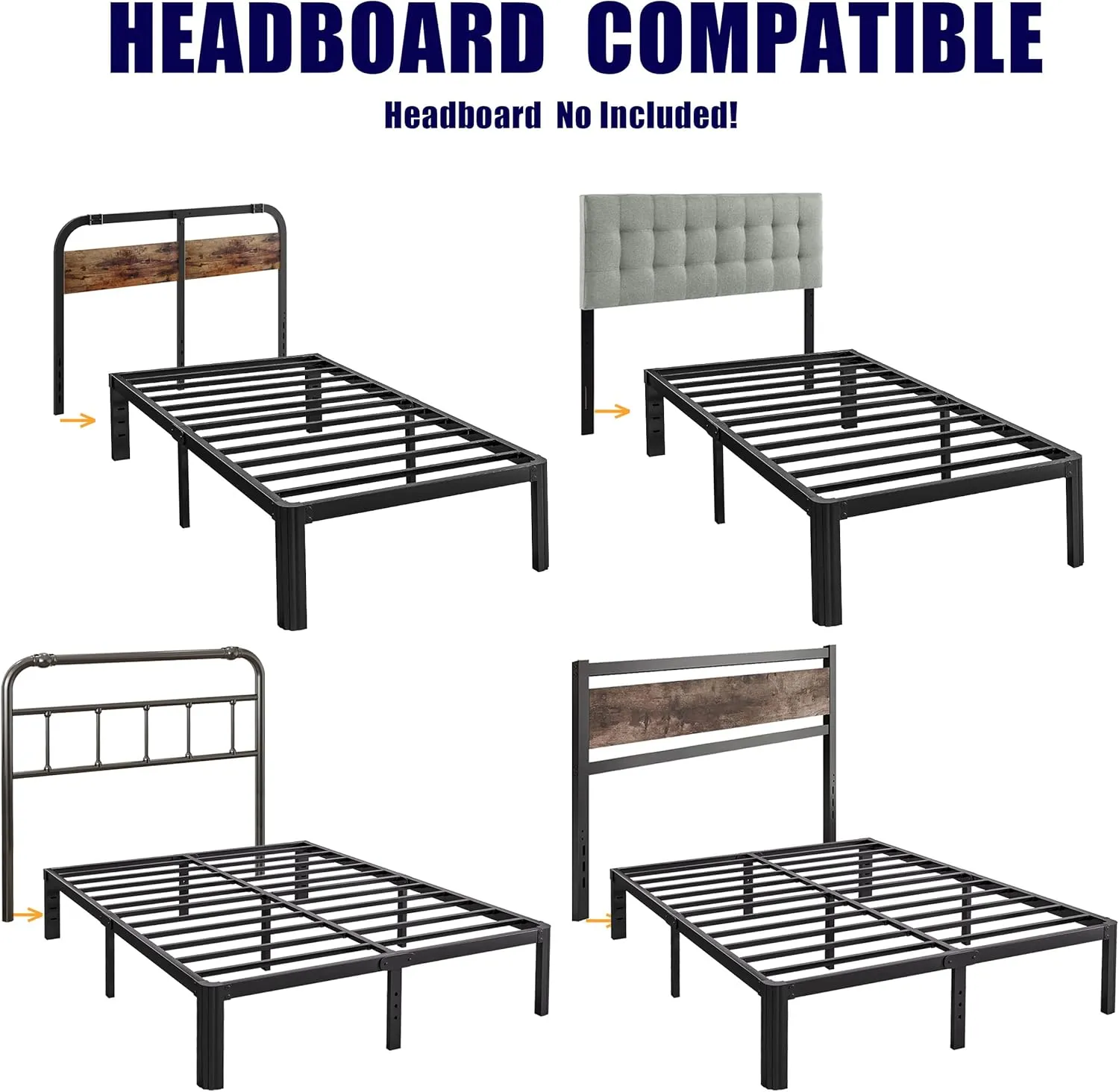 14in Twin XL Heavy Duty Bed Frame No Box Spring Needed, Tall Metal Twin XL Platform Bed Frame with Round Corners, Easy Assembly, Noise Free, Black