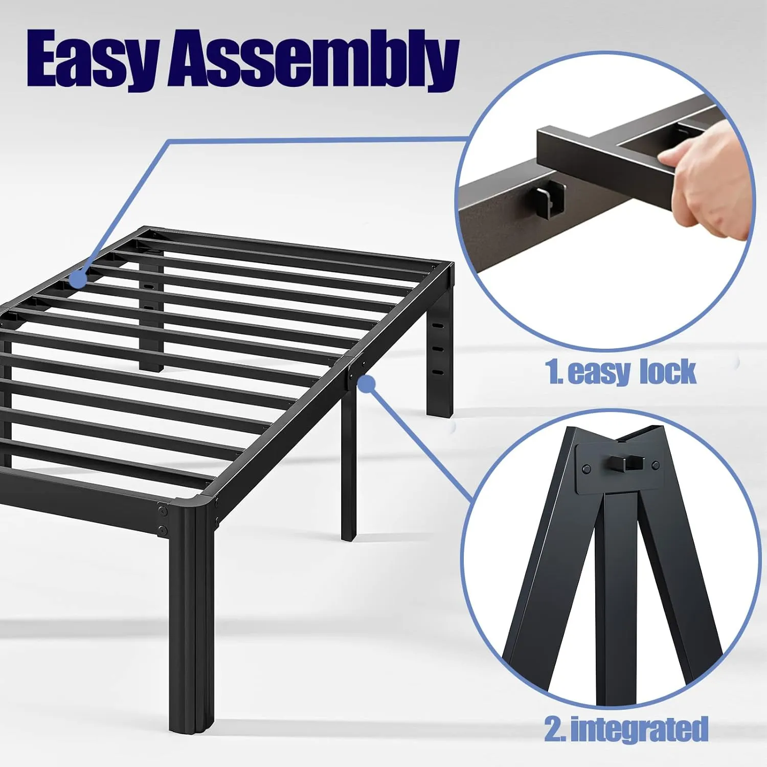 14in Twin XL Heavy Duty Bed Frame No Box Spring Needed, Tall Metal Twin XL Platform Bed Frame with Round Corners, Easy Assembly, Noise Free, Black