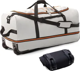 32 Soft Sided Foldable Duffel Bag without Telescopic Handle,110L 140L Expandable Rolling Travel Bag with 2 Wheels,Multiple Compartments,Grey