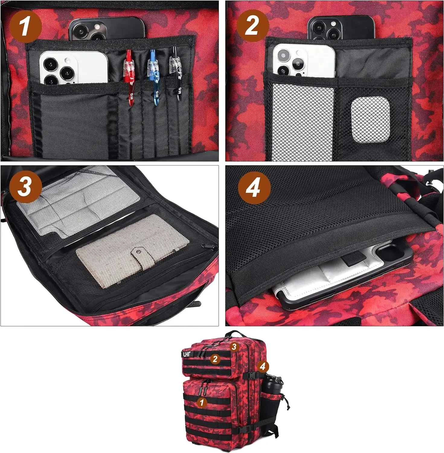 45L 3P Military Molle "Red Camouflage" Tactical Backpack