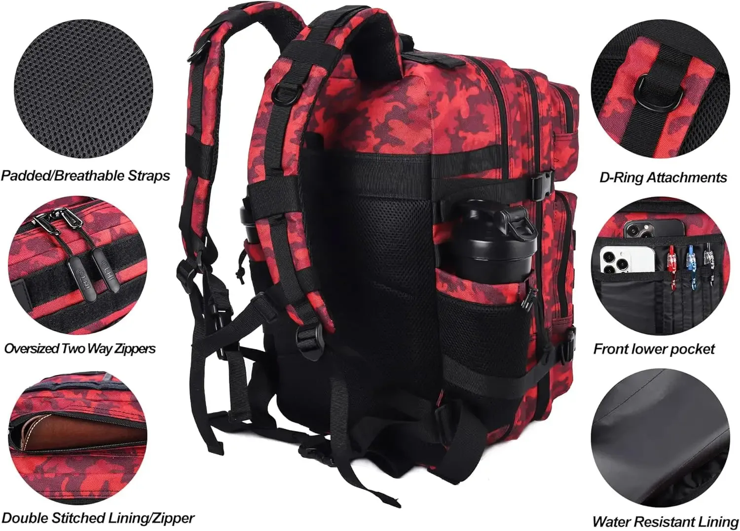 45L 3P Military Molle "Red Camouflage" Tactical Backpack