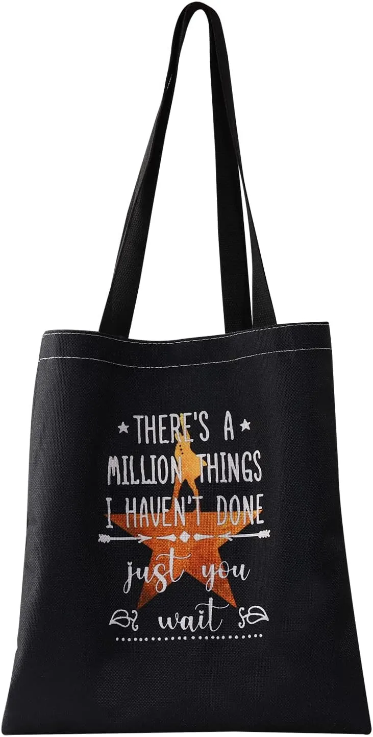 BDPWSS Musical Tote Bag, There's a Million Things I Haven't Done but Just You Wait, 15.7 x 13.8 inches, Waterproof, Zipper, White