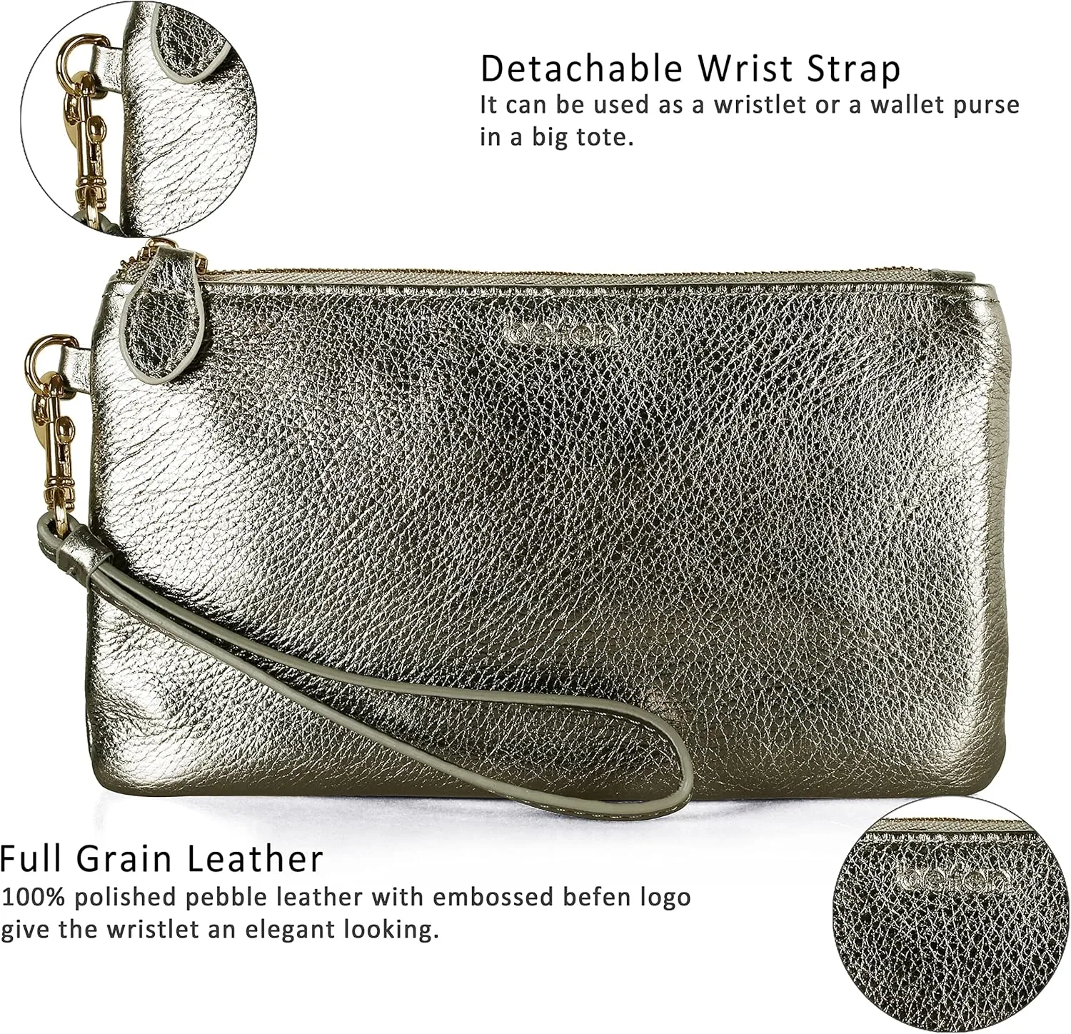 befen Genuine Leather Wristlet Clutch RFID Blocking Bag Cell Phone Wallet Purse Wristlet Wallet Purses and Handbags for Women