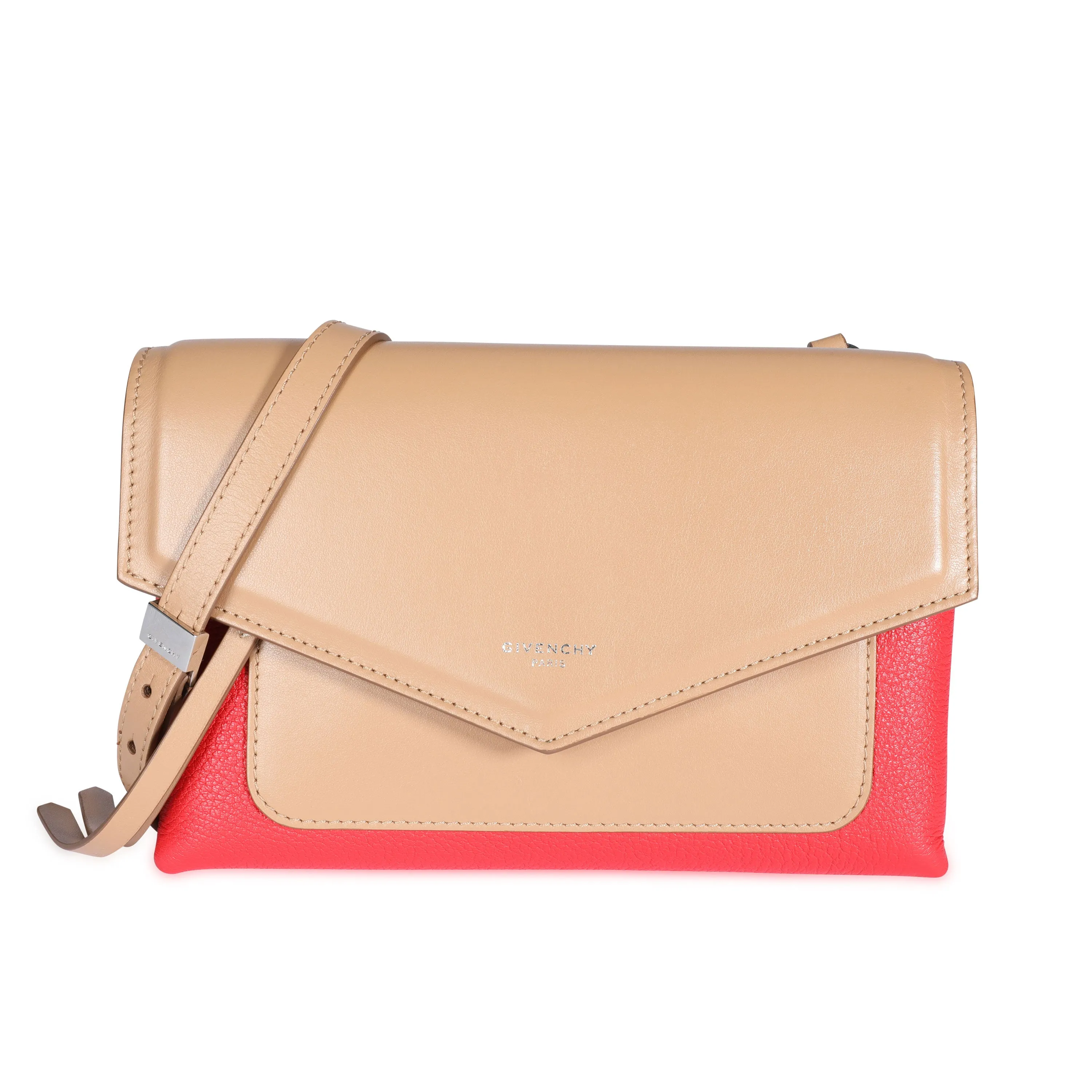 Beige & Red Leather Duetto Crossbody Bag