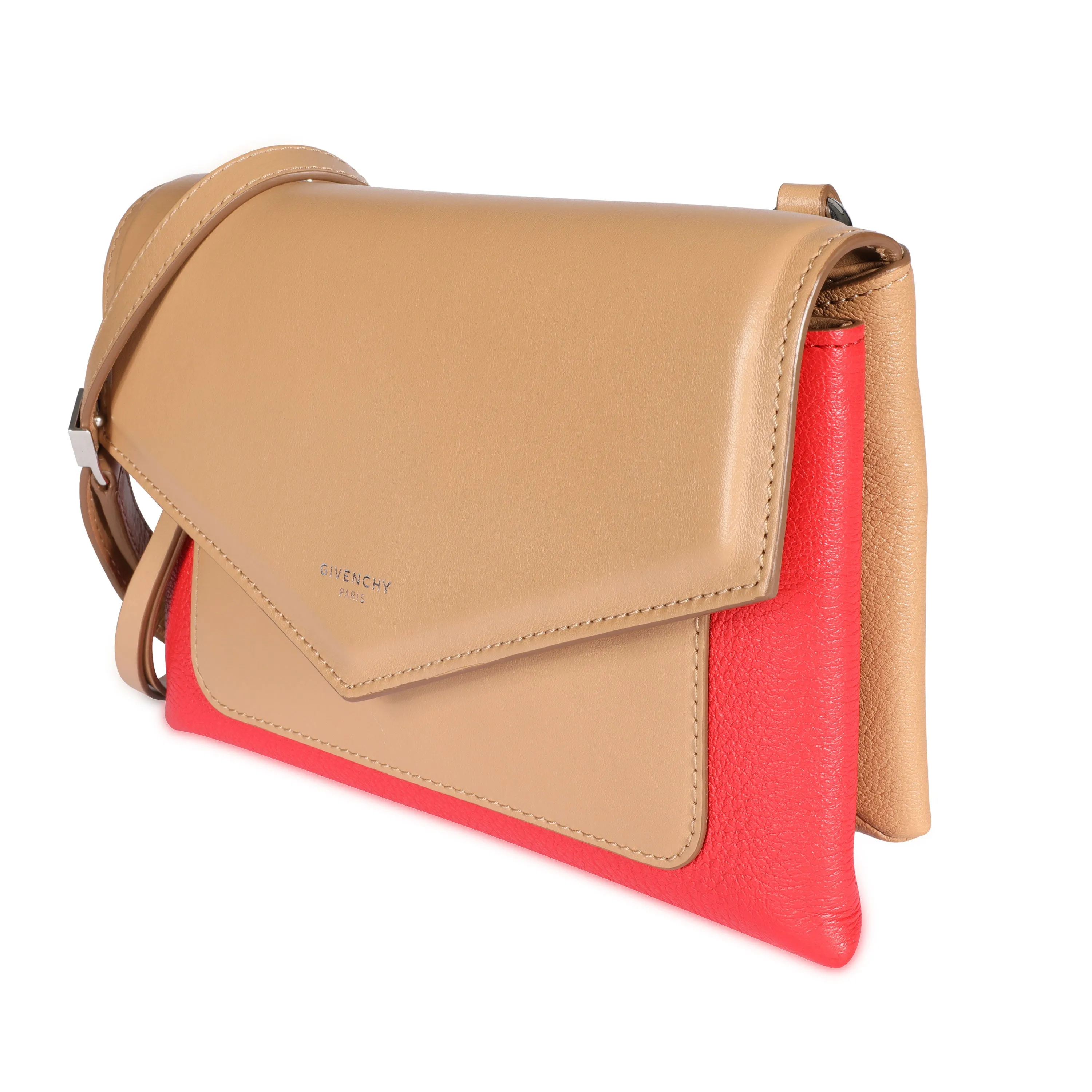 Beige & Red Leather Duetto Crossbody Bag