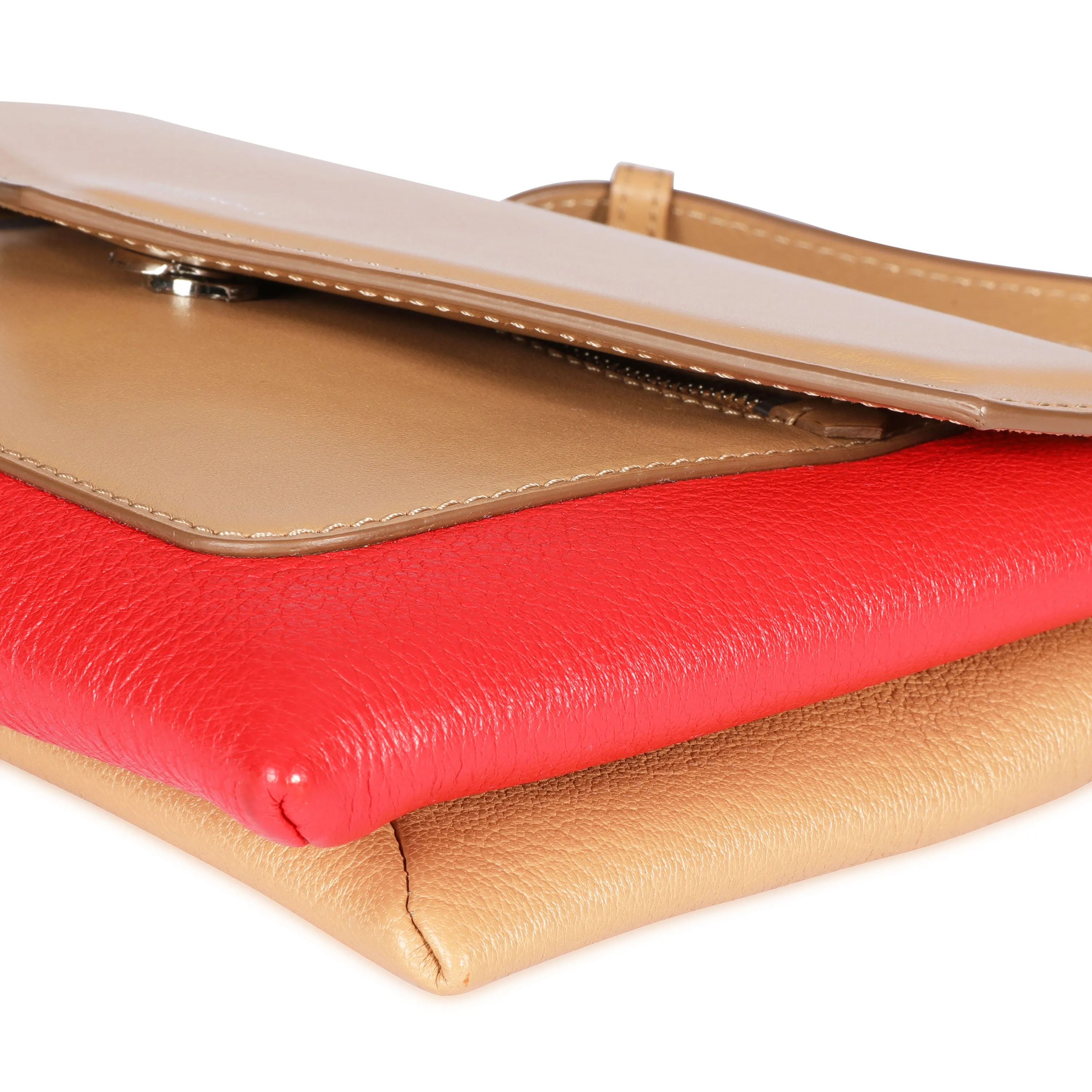Beige & Red Leather Duetto Crossbody Bag