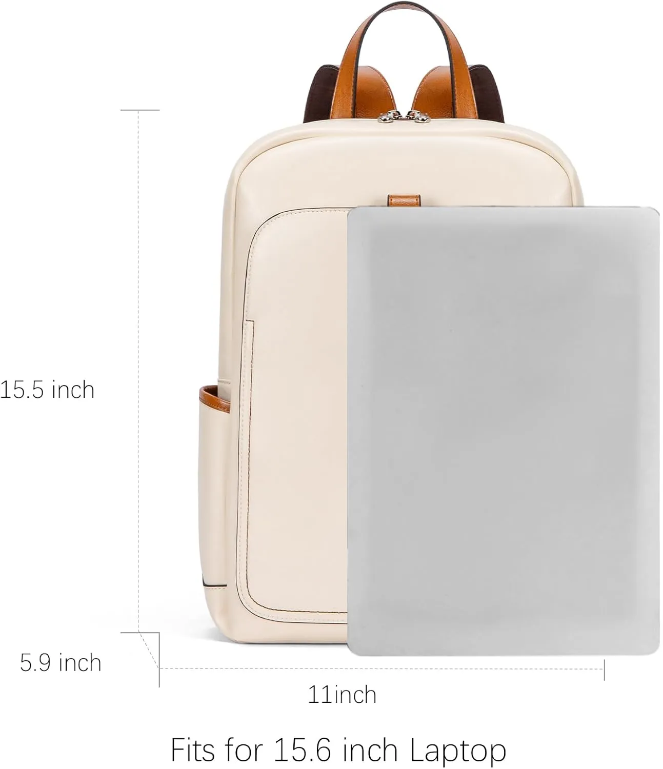 BOSTANTEN Leather Laptop Backpack for Women,15.6 inch Computer Backpack Purse College Daypack Work Travel Bag Beige-White