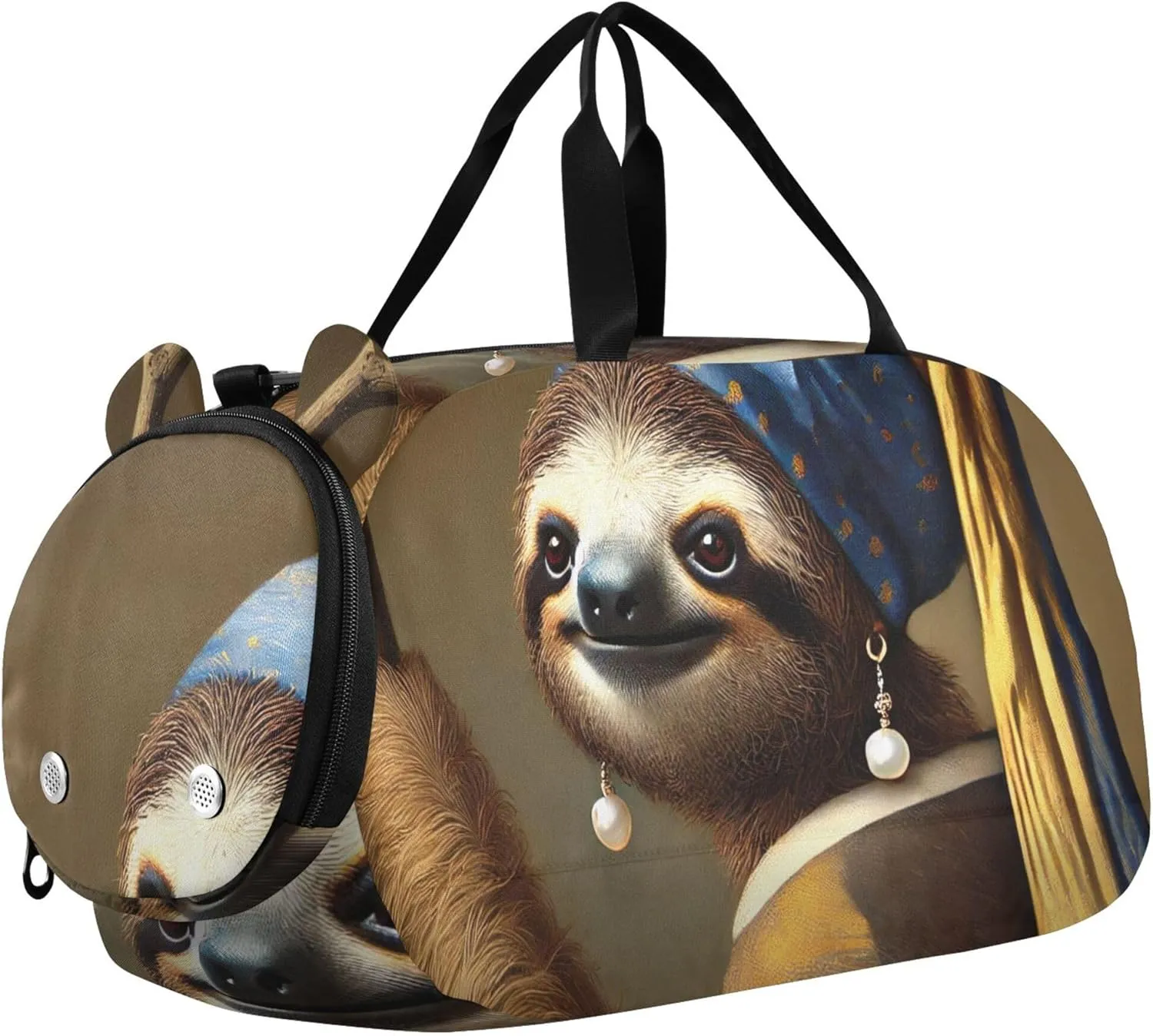 Boys Carry on Duffel Artistic Sloth Pearl Earring Weekend Duffel Overnight Girls Duffle Bags Travel Tote Shoe Compartment