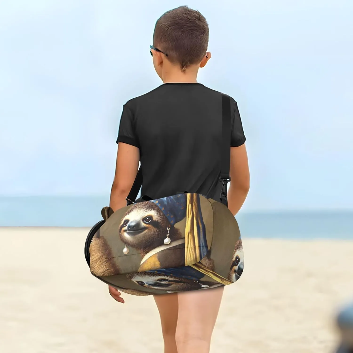 Boys Carry on Duffel Artistic Sloth Pearl Earring Weekend Duffel Overnight Girls Duffle Bags Travel Tote Shoe Compartment