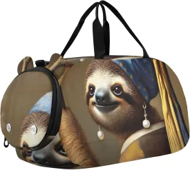 Boys Carry on Duffel Artistic Sloth Pearl Earring Weekend Duffel Overnight Girls Duffle Bags Travel Tote Shoe Compartment