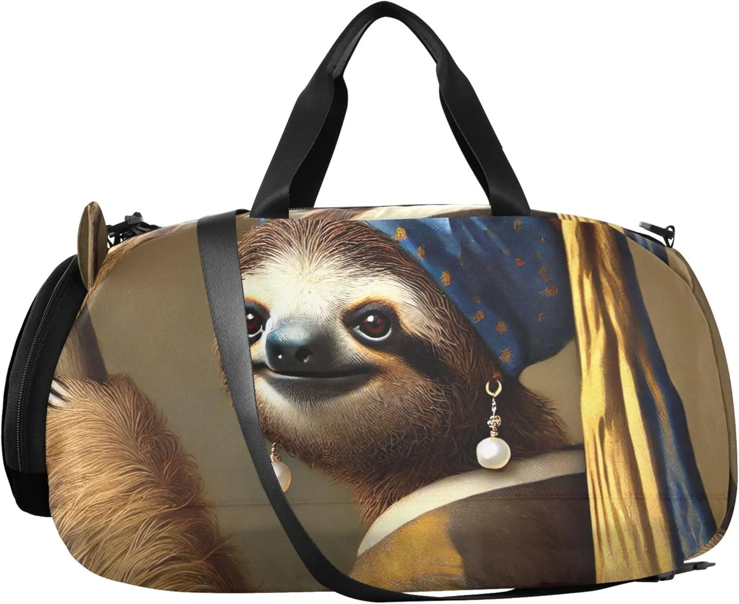Boys Carry on Duffel Artistic Sloth Pearl Earring Weekend Duffel Overnight Girls Duffle Bags Travel Tote Shoe Compartment