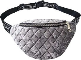 Buddy Women Velvet Lattice Waist Bag Soft Fanny Pack Bum Bag Retro Chest Pack Phone Purse Grey