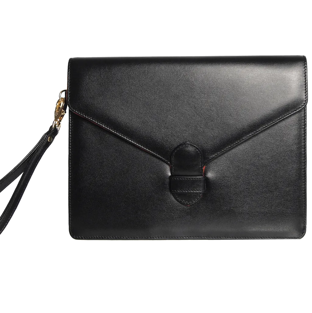 Buffed Calf Leather Envlope Wristlet Black