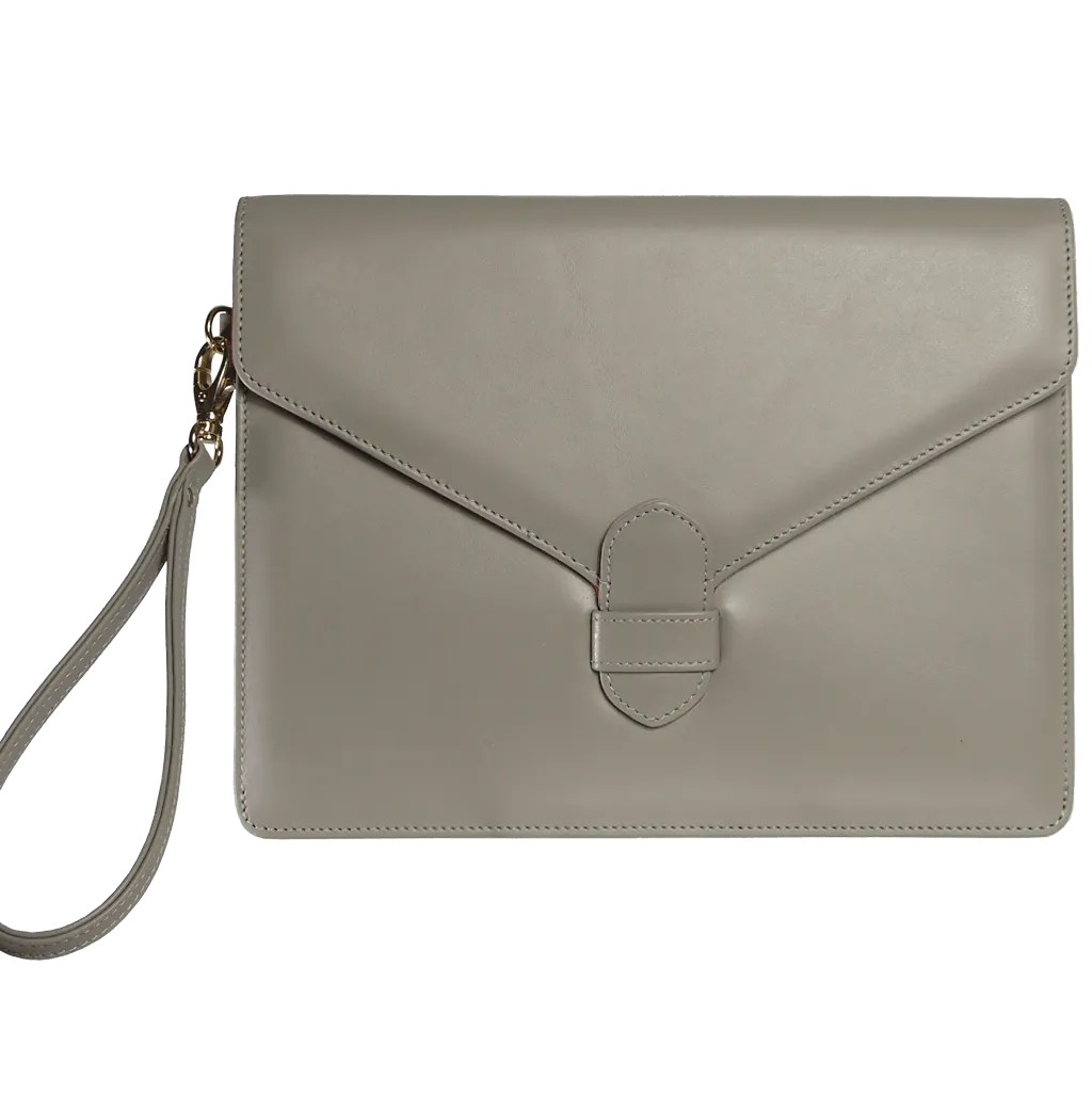 Buffed Calf Leather Envlope Wristlet Pumice