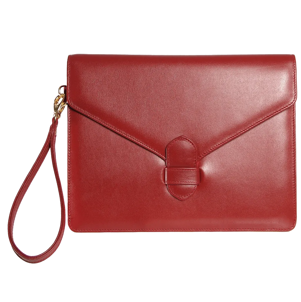 Buffed Calf Leather Envlope Wristlet Ruby