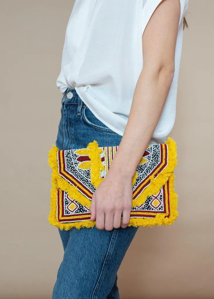 Canguu Yellow Beaded Detailed Clutch
