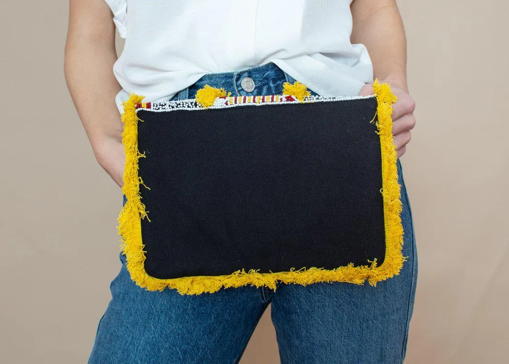 Canguu Yellow Beaded Detailed Clutch