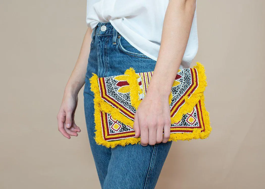 Canguu Yellow Beaded Detailed Clutch