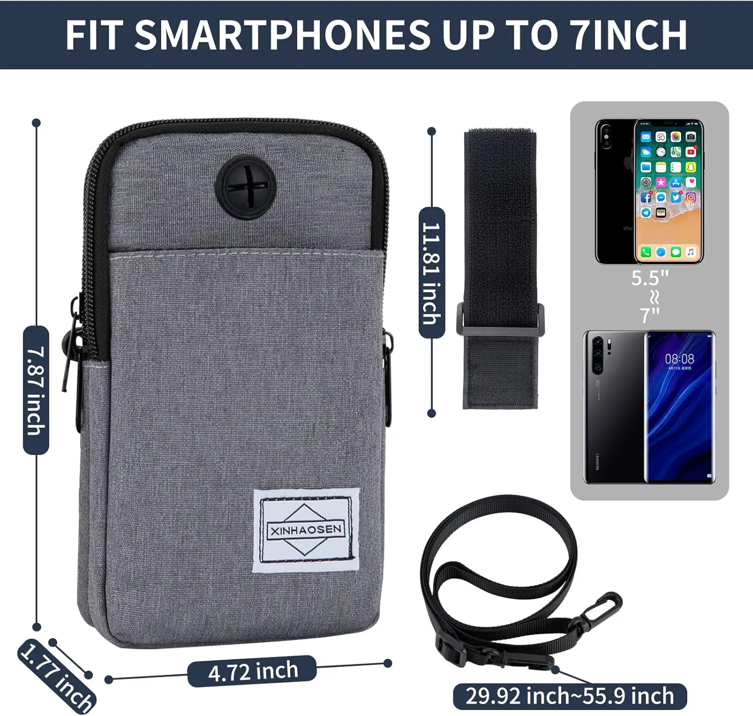 Cell Phone Purse Waist Pack Bag Travel Crossbody Bag Wristband Sport Armband Wallet with Removable Shoulder Strap (Dark Grey)