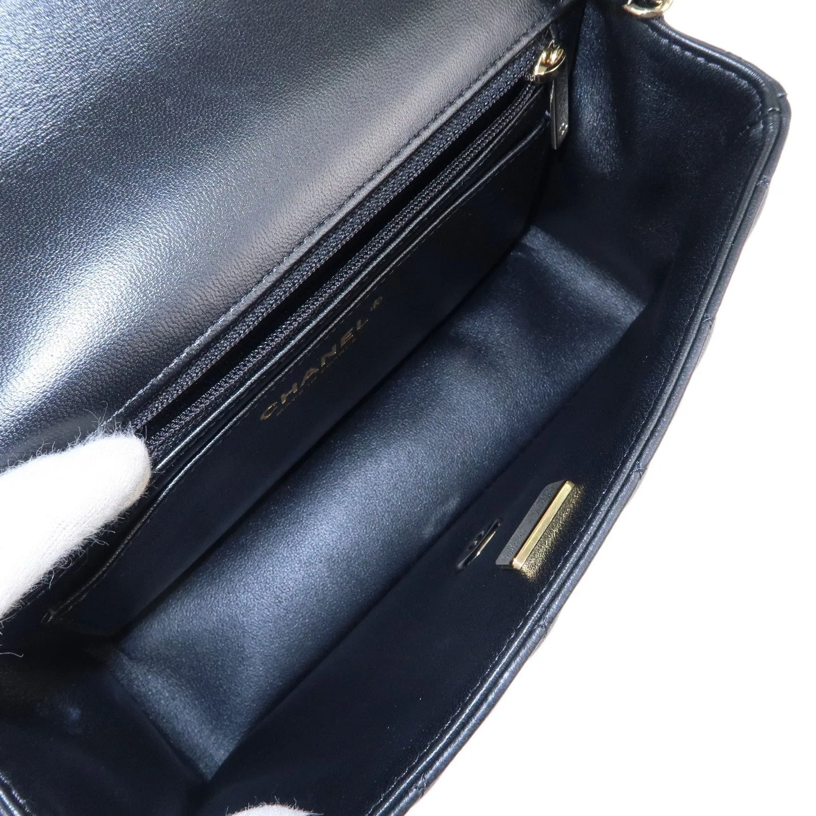 CHANEL Mini Matelasse Lamb Skin Chain Shoulder Bag Black A69900