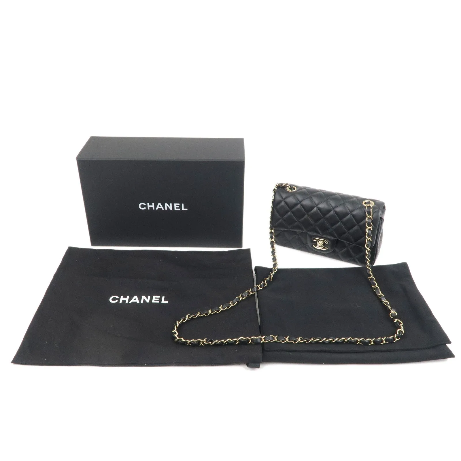 CHANEL Mini Matelasse Lamb Skin Chain Shoulder Bag Black A69900