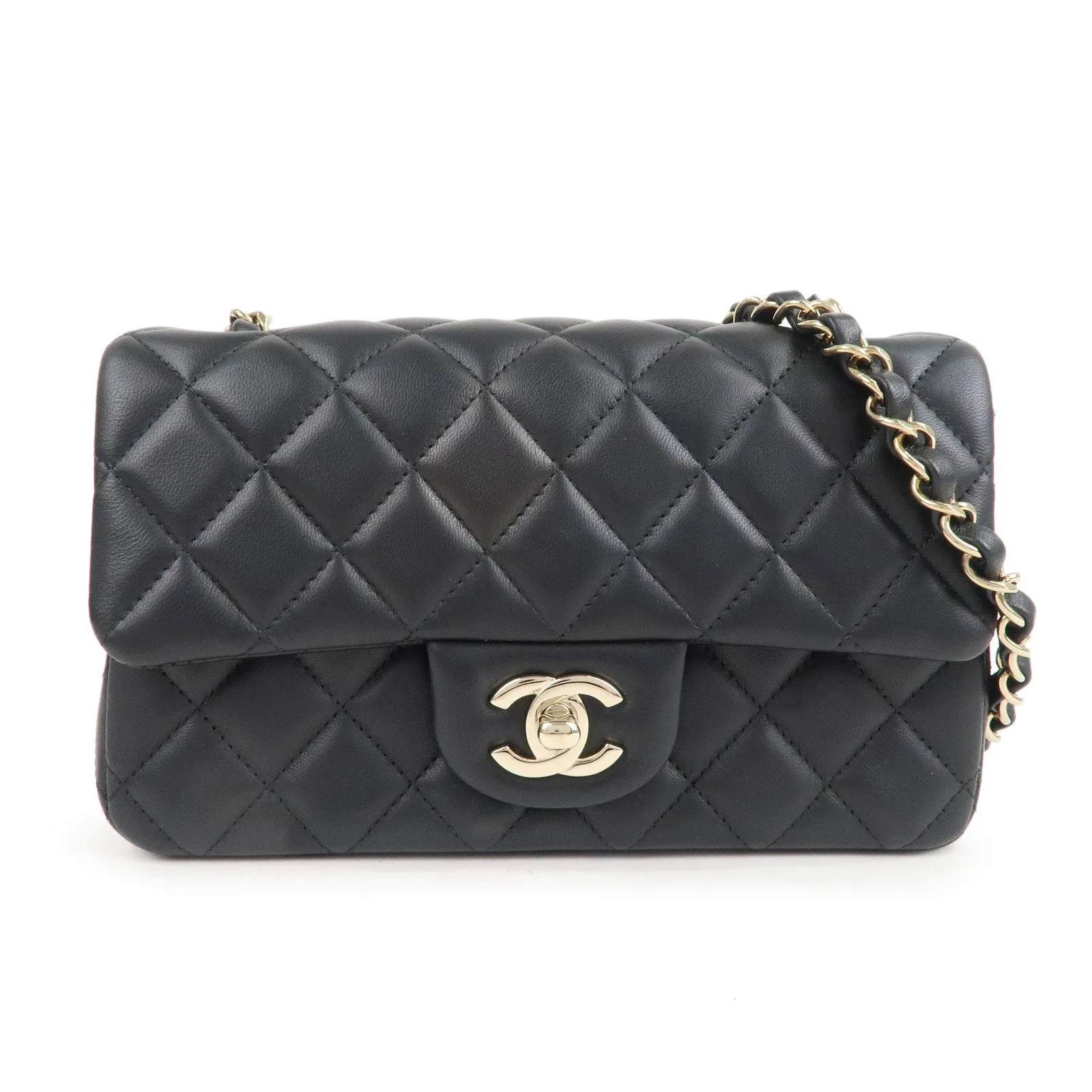 CHANEL Mini Matelasse Lamb Skin Chain Shoulder Bag Black A69900
