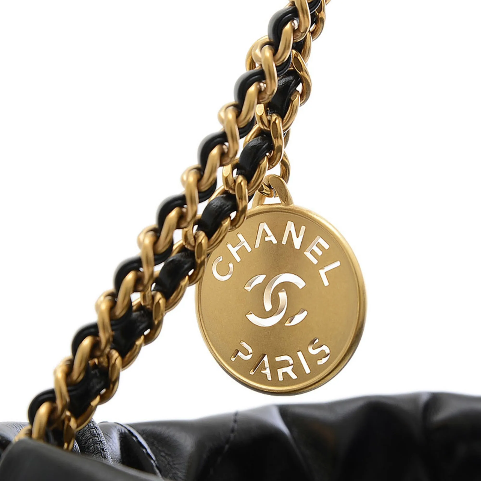 CHANEL22 mini handbag chain shoulder calfskin black AS3980