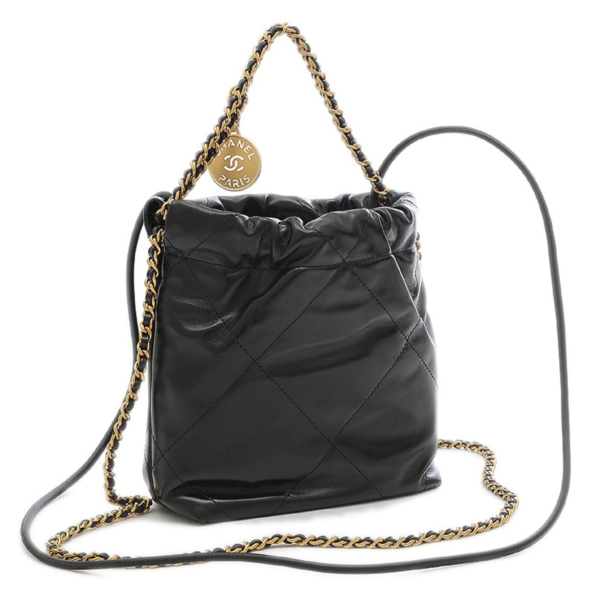 CHANEL22 mini handbag chain shoulder calfskin black AS3980