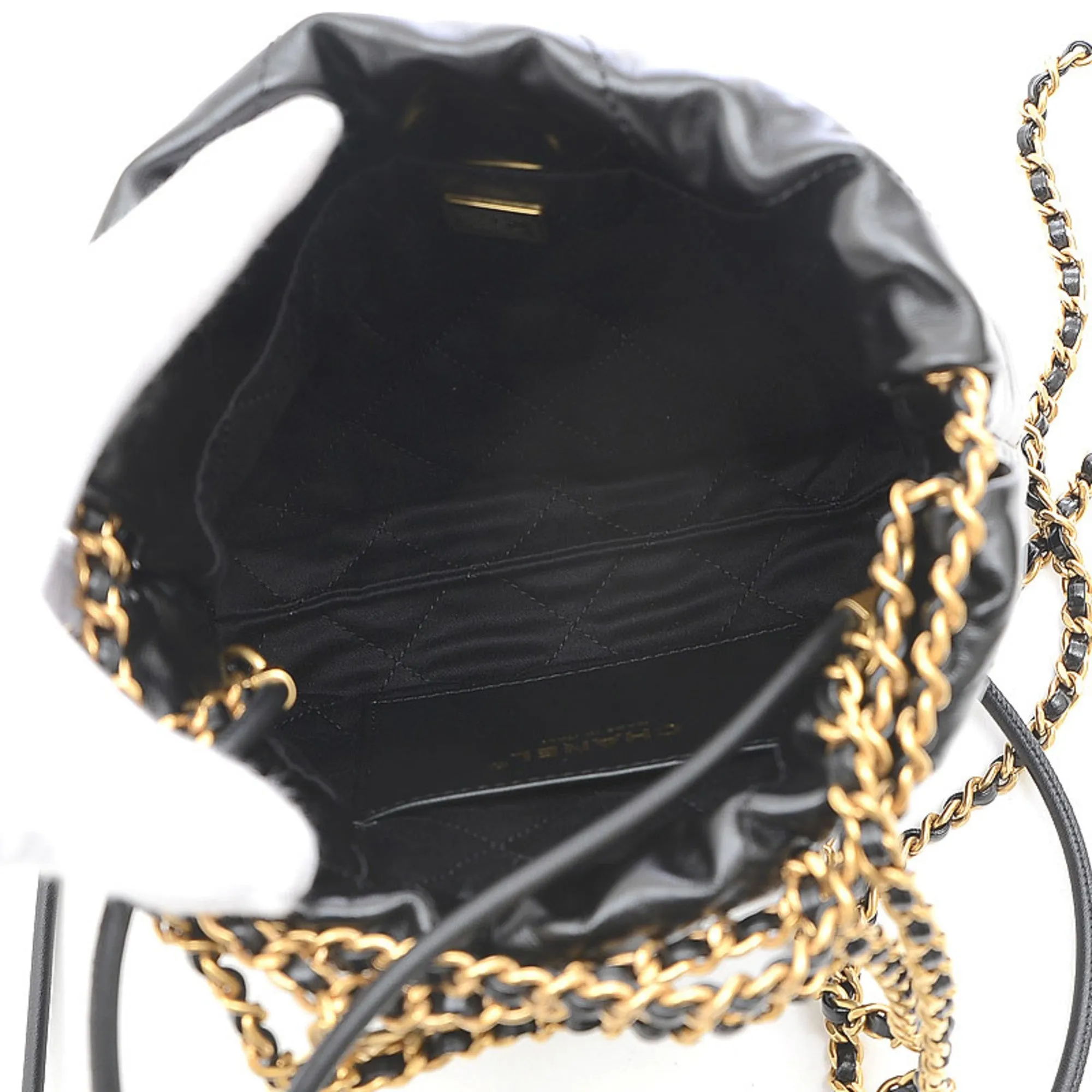 CHANEL22 mini handbag chain shoulder calfskin black AS3980