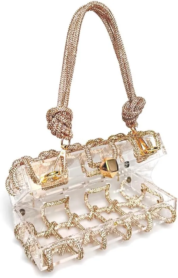 Clear Acrylic Bag Rhinestone Acrylic Clutch Crystal Evening Purses for Women Glitter Handbag for Wedding Cocktail Party Prom
