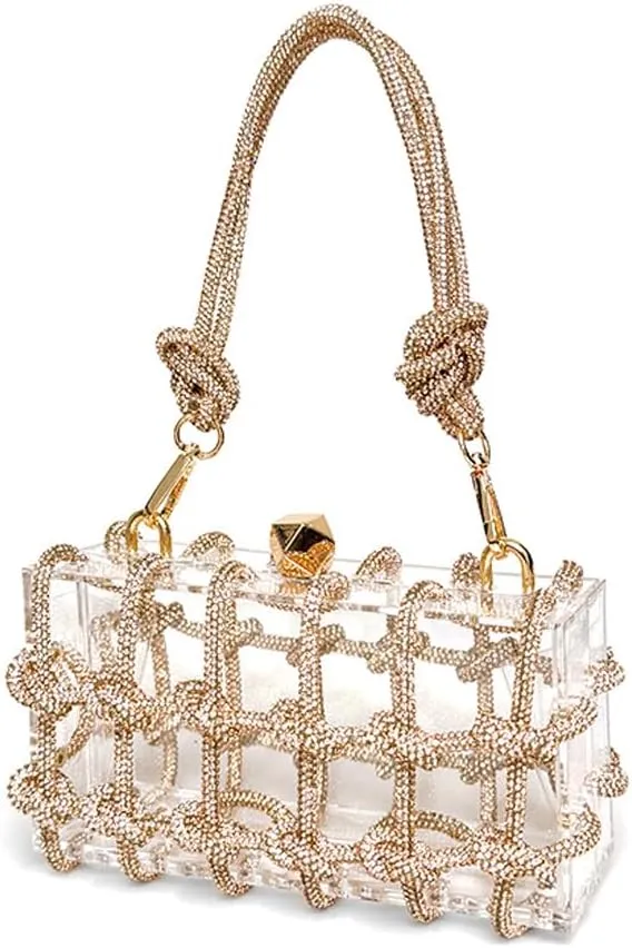 Clear Acrylic Bag Rhinestone Acrylic Clutch Crystal Evening Purses for Women Glitter Handbag for Wedding Cocktail Party Prom