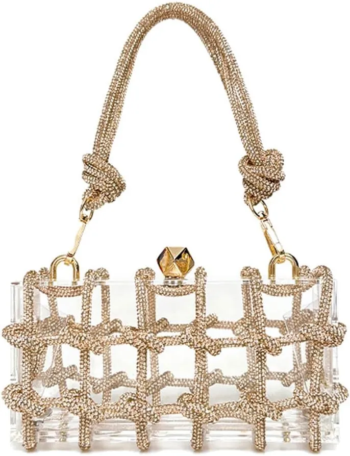 Clear Acrylic Bag Rhinestone Acrylic Clutch Crystal Evening Purses for Women Glitter Handbag for Wedding Cocktail Party Prom