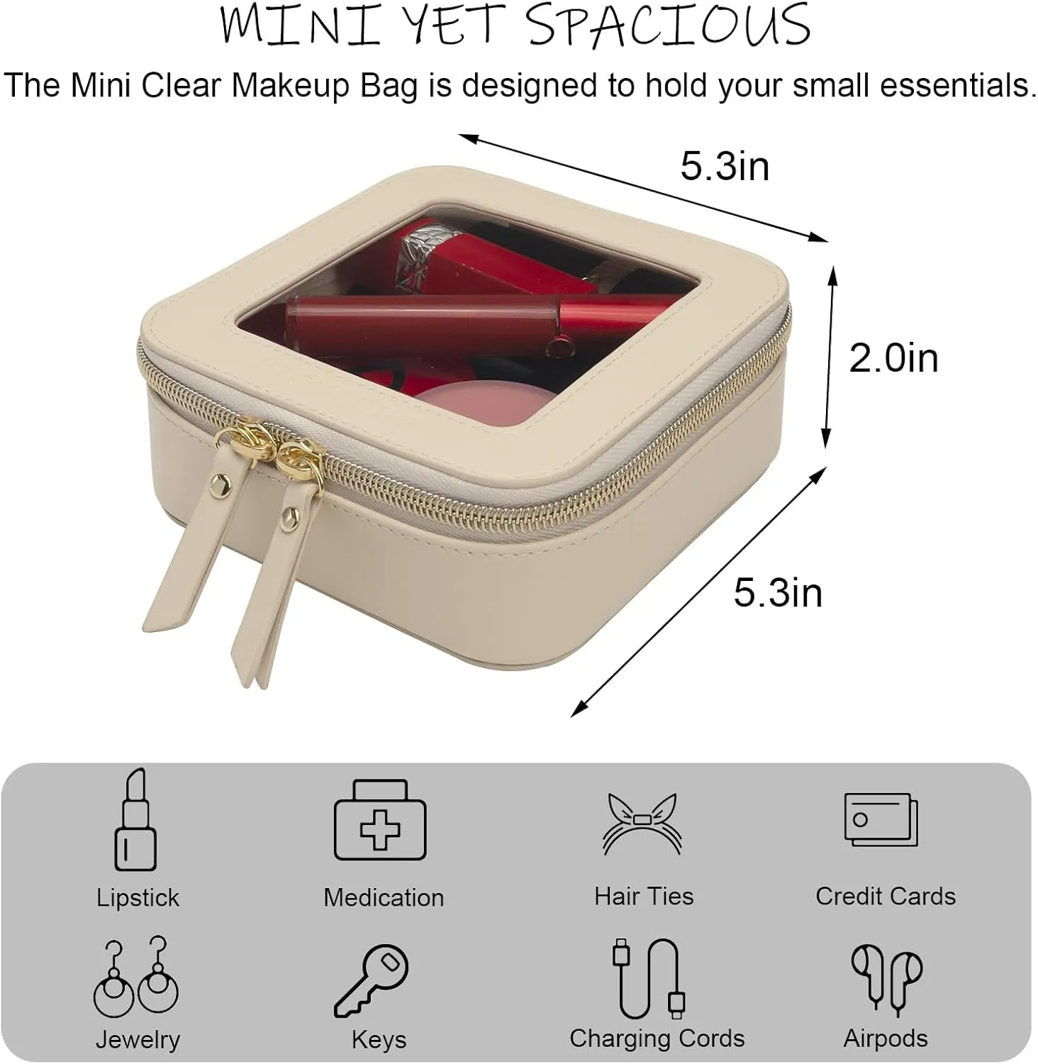 Clear Makeup Bag with Zipper, Black Travel Calpak Toiletry Bag for Women, Mini Leather Cosmetic Organizer Case, Small Portable Purse Pouch