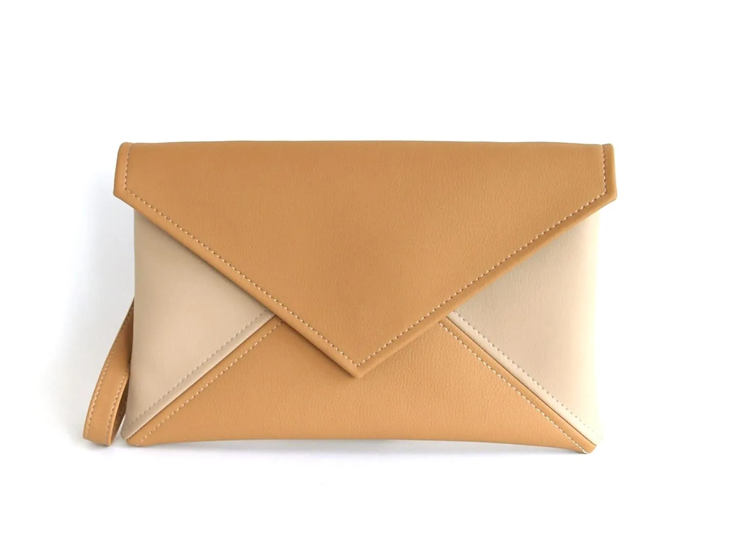 Clutch Bag envelope Handmade Brown Ligth Brown Beige Clutch Clutch Purse Vegan Eco Faux leather Handbag Strap Evening Bag wedding bridesmaid
