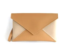 Clutch Bag envelope Handmade Brown Ligth Brown Beige Clutch Clutch Purse Vegan Eco Faux leather Handbag Strap Evening Bag wedding bridesmaid