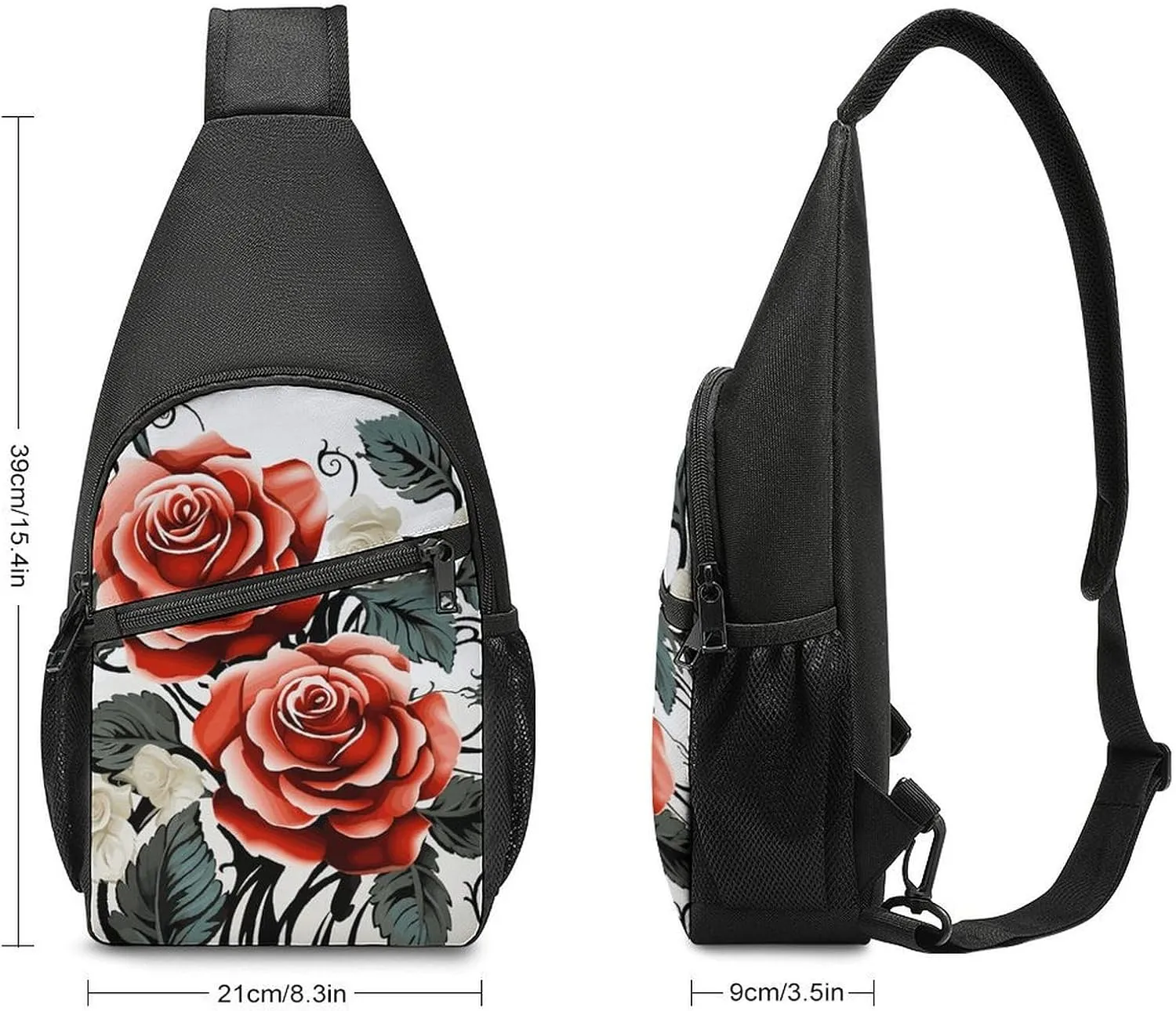 Crossbody Bag for Women Men Sling Bag Floral Swan Chest Bag Crossbody Adjustable Shoulder Bag