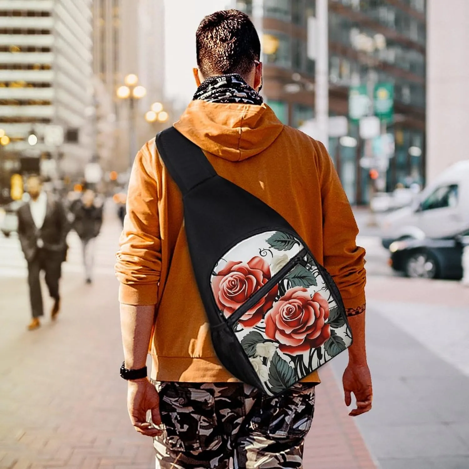 Crossbody Bag for Women Men Sling Bag Floral Swan Chest Bag Crossbody Adjustable Shoulder Bag