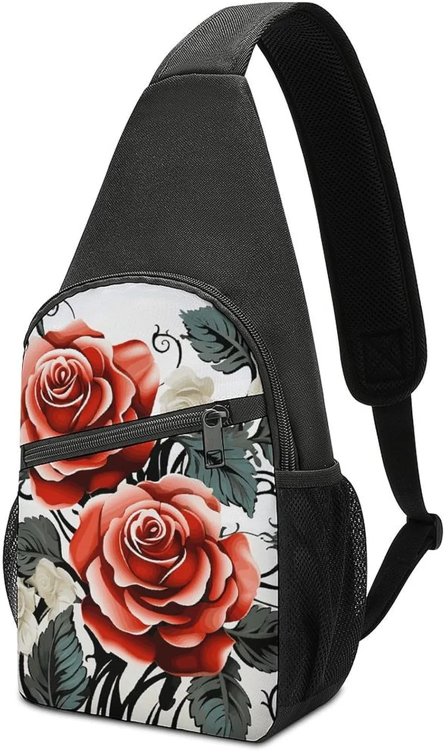 Crossbody Bag for Women Men Sling Bag Floral Swan Chest Bag Crossbody Adjustable Shoulder Bag