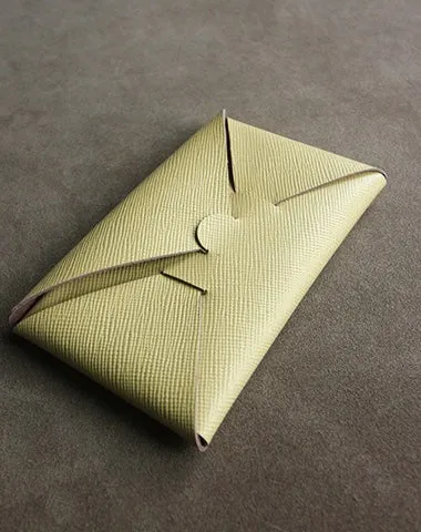 Cute Womens Yellow Leather Envelope Wallet Slim Clutch Purse Checkbook Long Wallet for Women