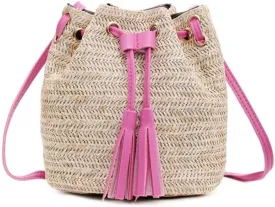 Drawstring Women's Bucket Bag Woven Shoulder Bags Shopping Purse Beach Handbag