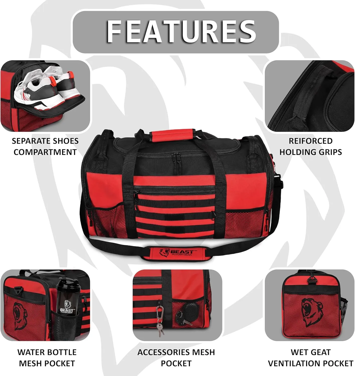 Duffle Gym Bag for Men & Women  Large Duffel Athletic Gym Boxing Bag with Shoes Compartment, Wet Pocket  Fitness,Workout,MMA,BJJ,Jiu Jitsu Gym Bag