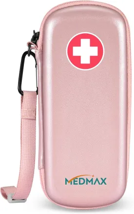 Epipen Medical Carrying Case, Hard Shell EVA Shock Absorption Travel Medication Organizer Bag Emergency Medical Pouch Holds 2 EpiPens, Asthma Inhaler, Auvi-Q, Allergy Supplies (Rose Gold)