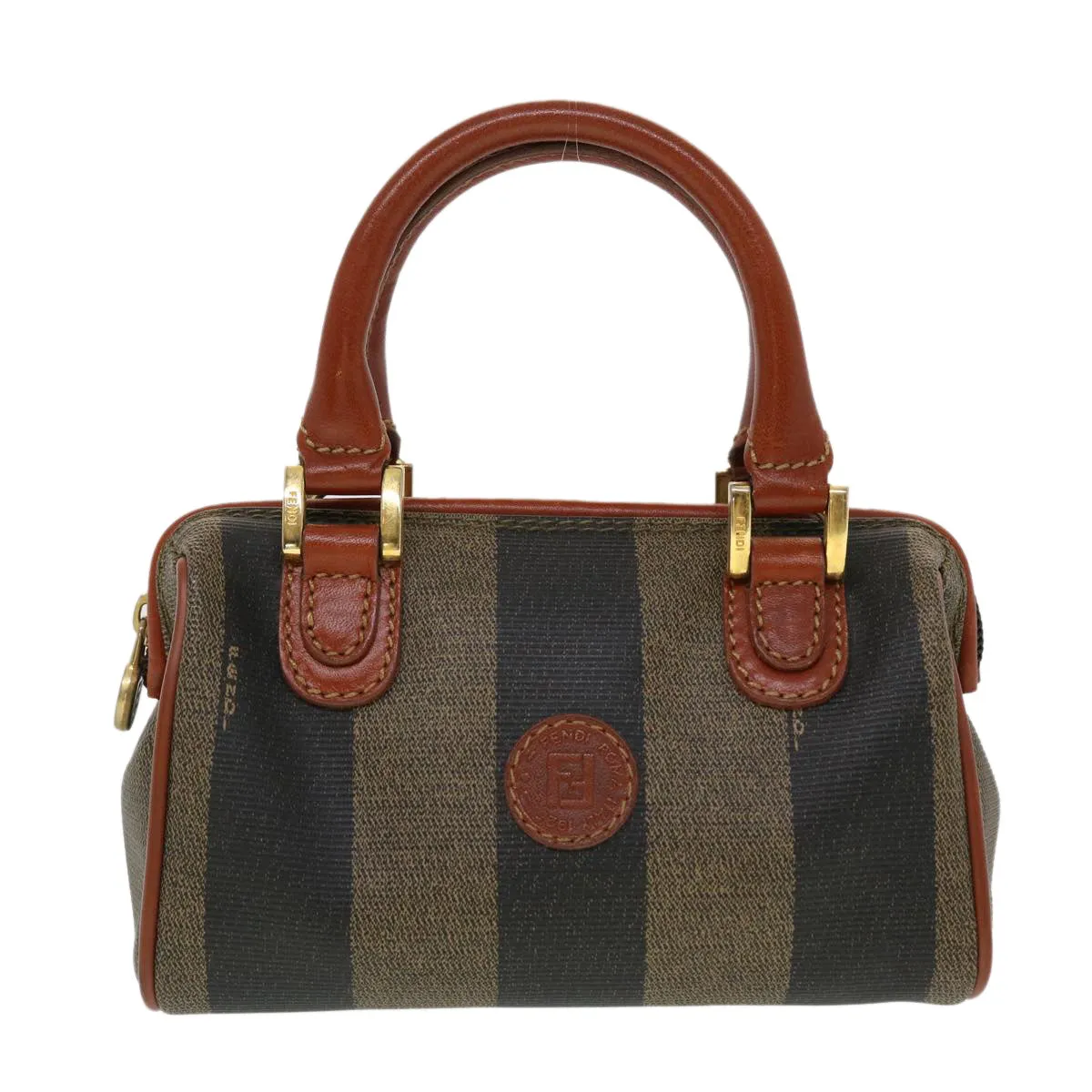 FENDI Pecan Canvas Mini Hand Bag Brown Black  am4474