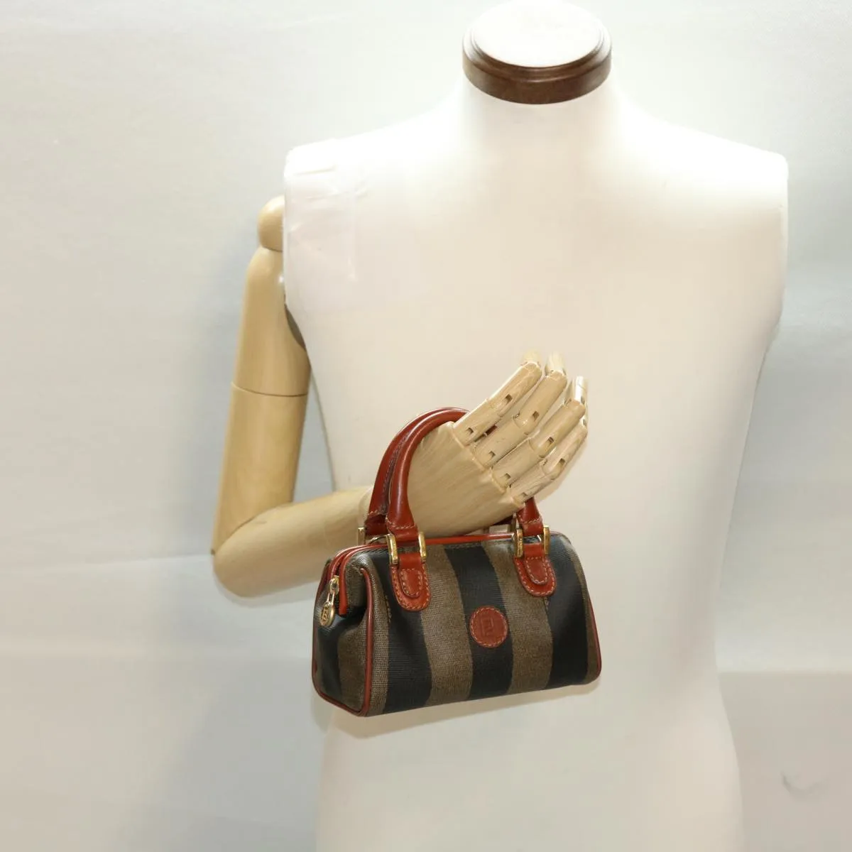 FENDI Pecan Canvas Mini Hand Bag Brown Black  am4474