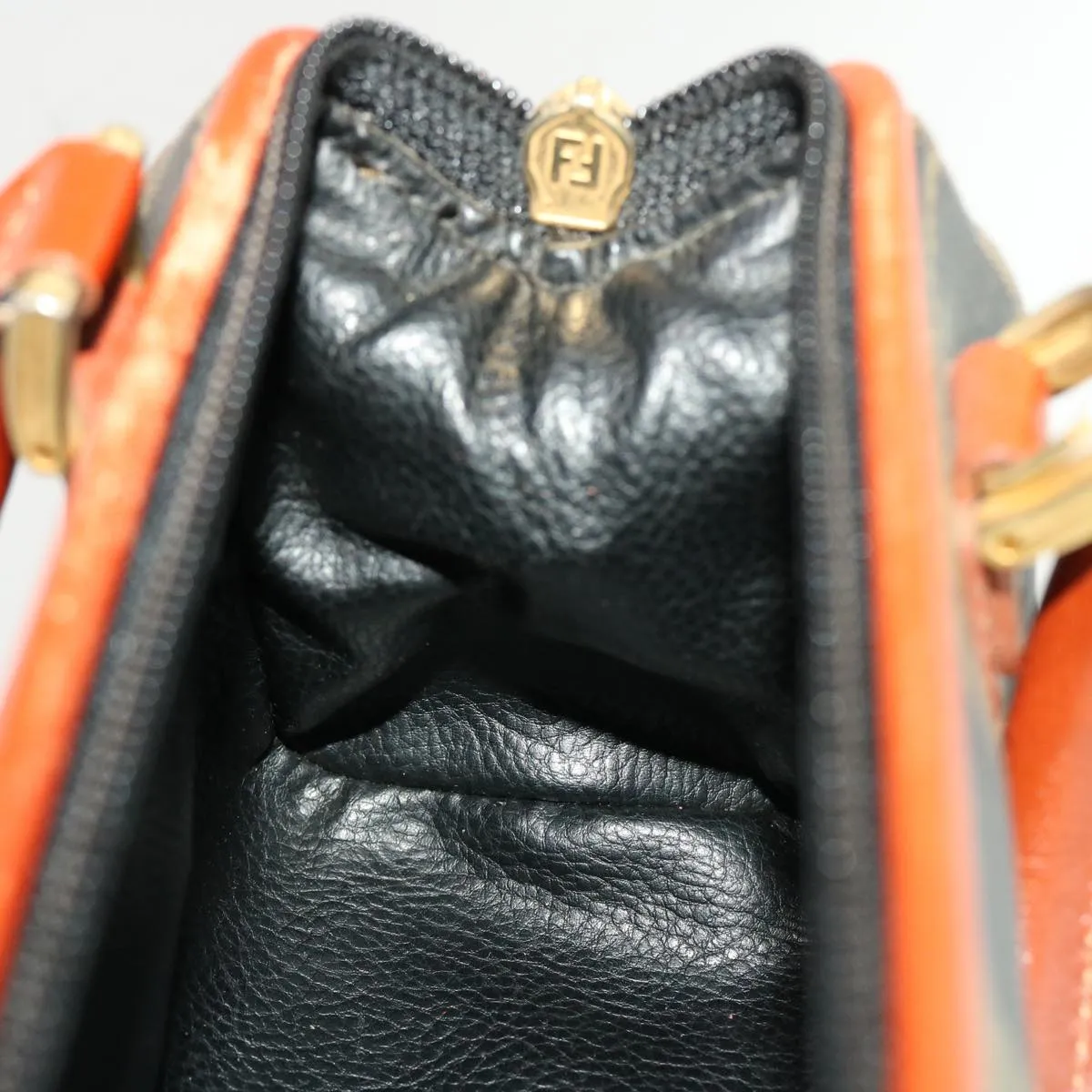 FENDI Pecan Canvas Mini Hand Bag Brown Black  am4474