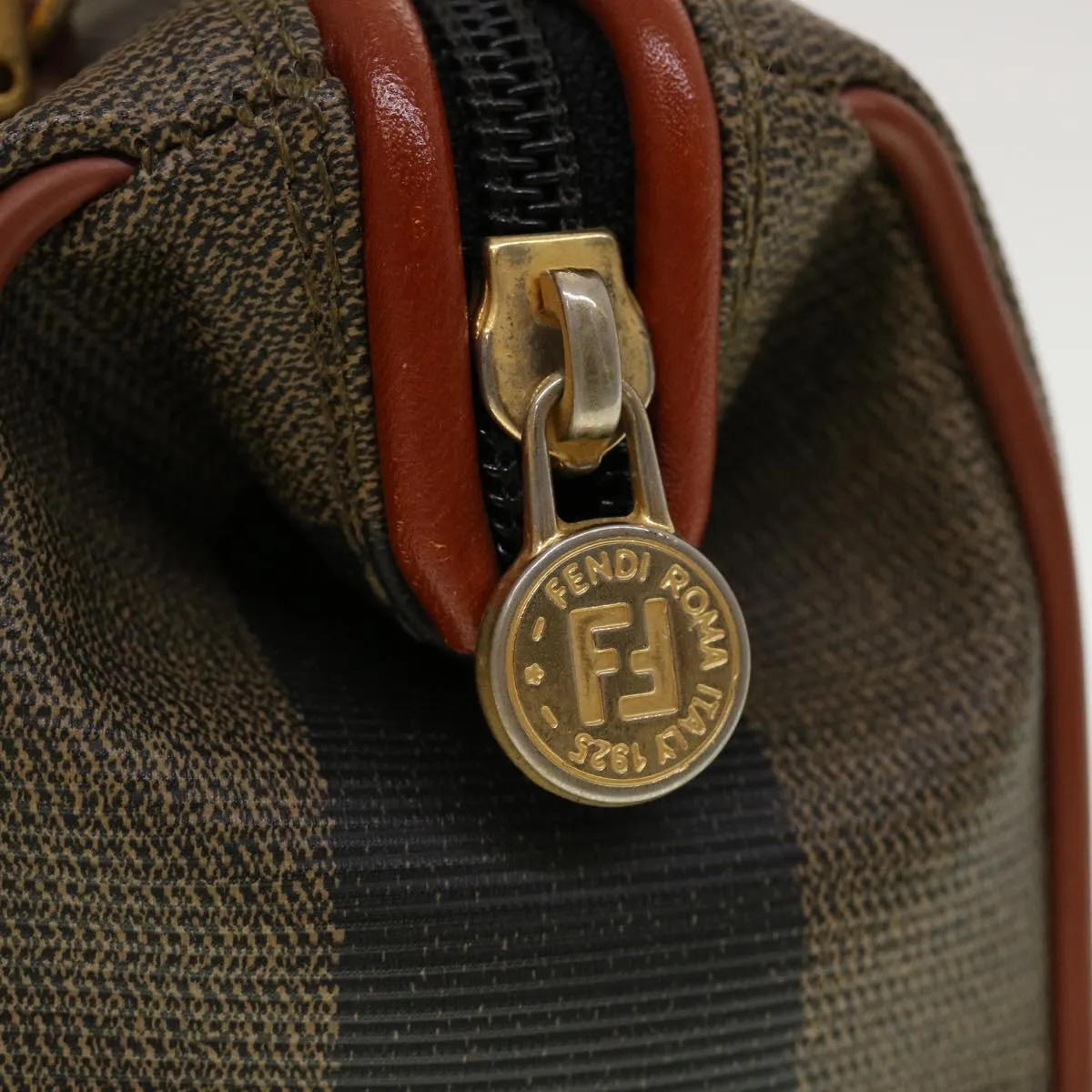 FENDI Pecan Canvas Mini Hand Bag Brown Black  am4474