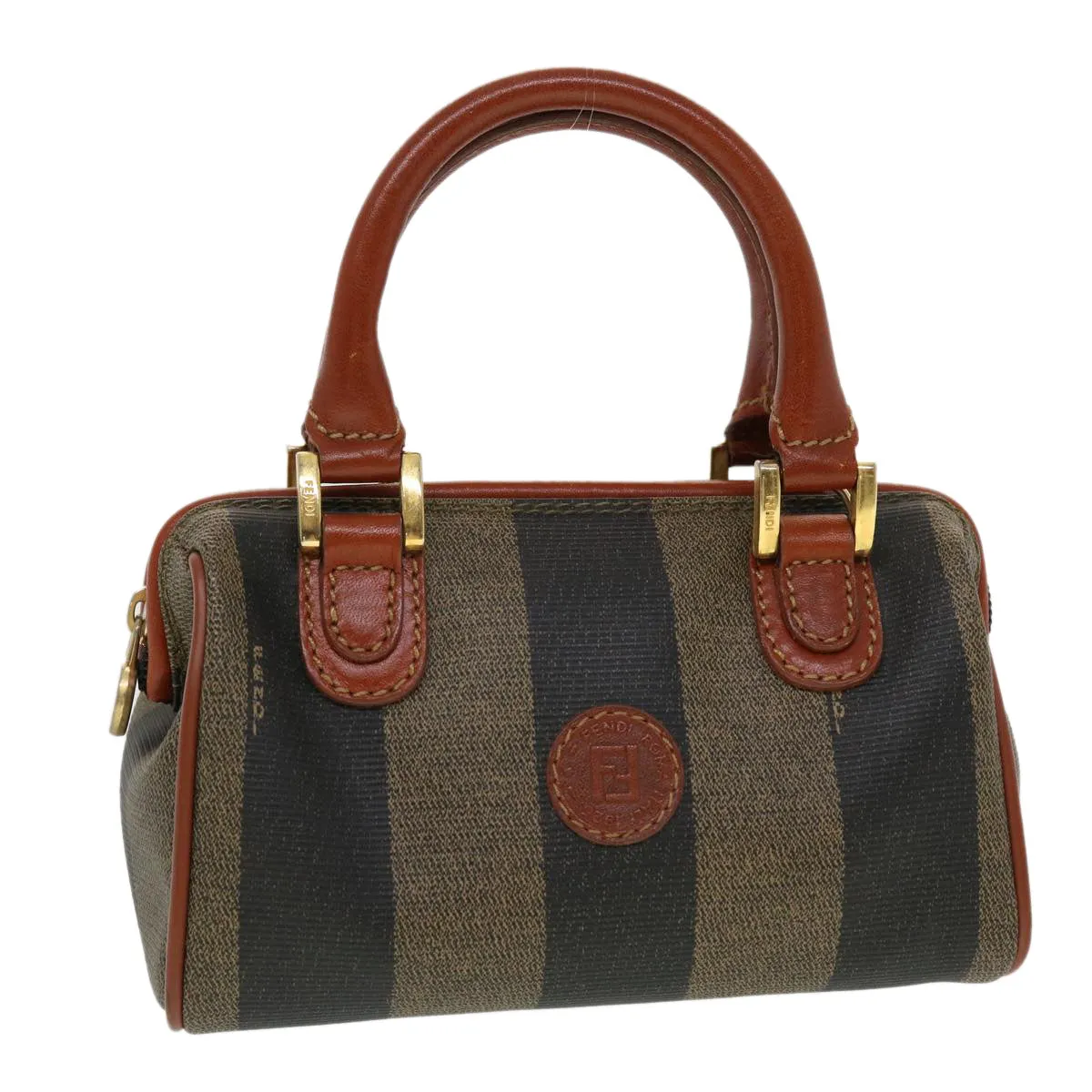 FENDI Pecan Canvas Mini Hand Bag Brown Black  am4474