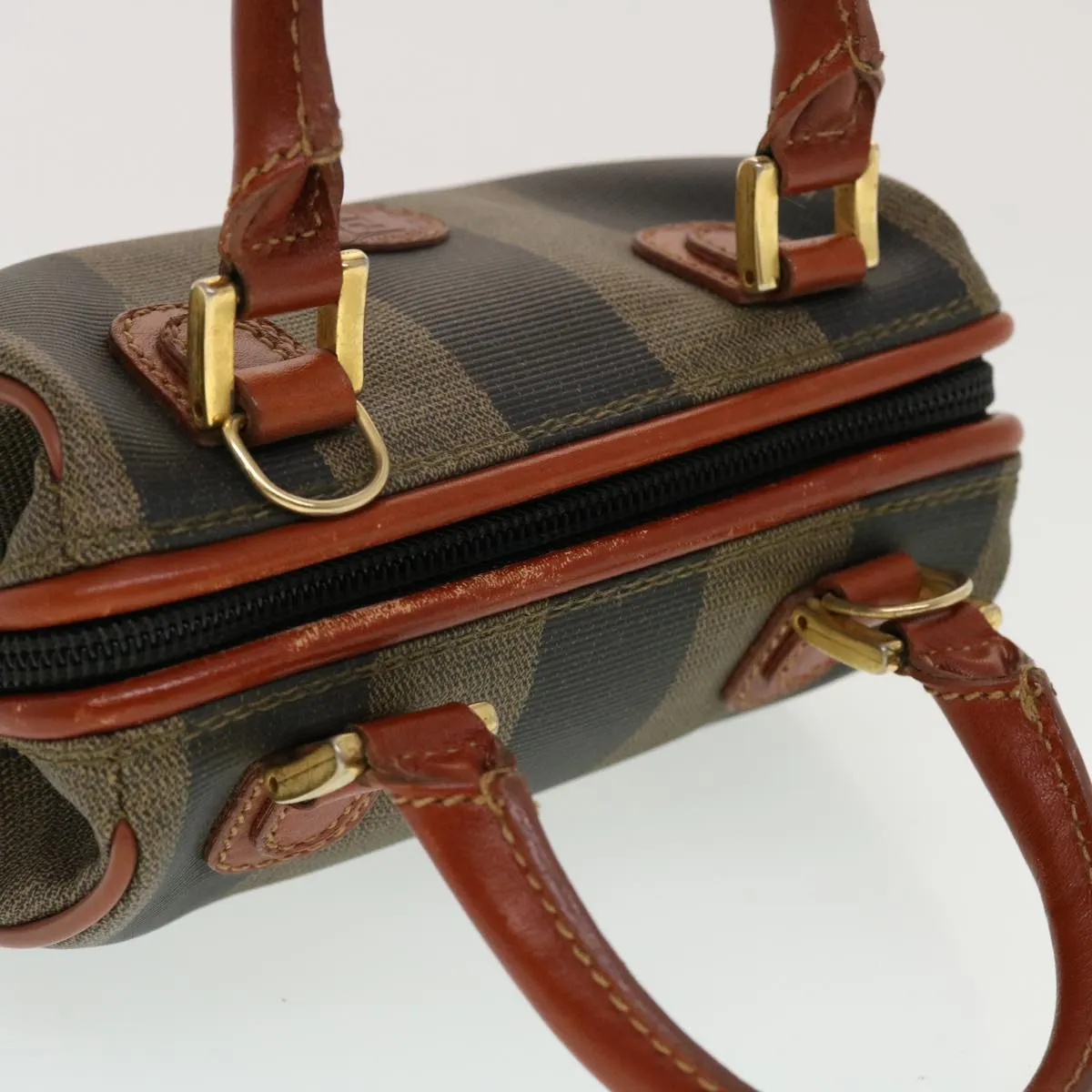 FENDI Pecan Canvas Mini Hand Bag Brown Black  am4474