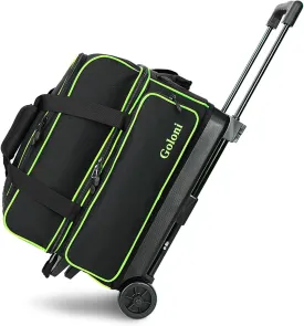 Goloni Double Roller 2 Ball Bowling Bag with Separate Shoe Compartment,2 Ball Bowling Bag with Wheels,Retractable Handle Extends to 40"
